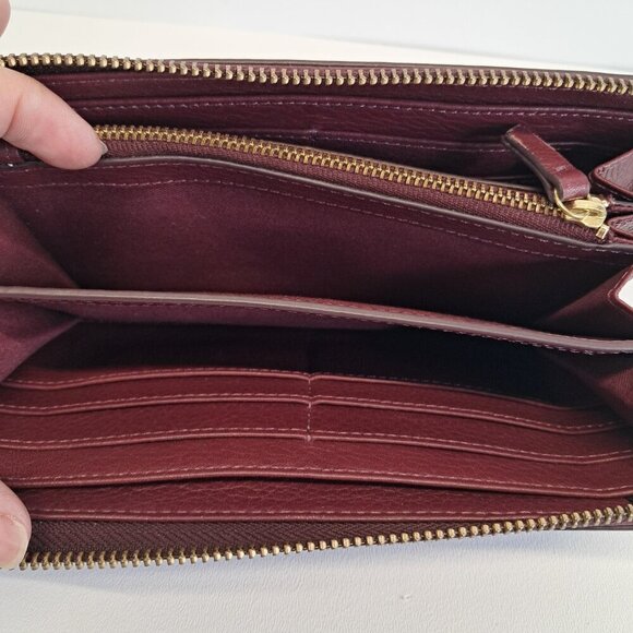 Fossil Zip Around Burgundy Marron Leather Wallet - Picture 9 of 12